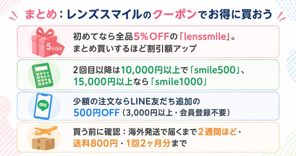 まとめ：レンズスマイルのクーポンでお得に買おう