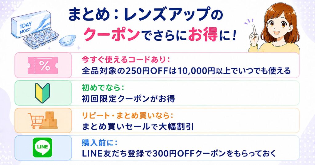 レンズアップのクーポンでさらにお得に!