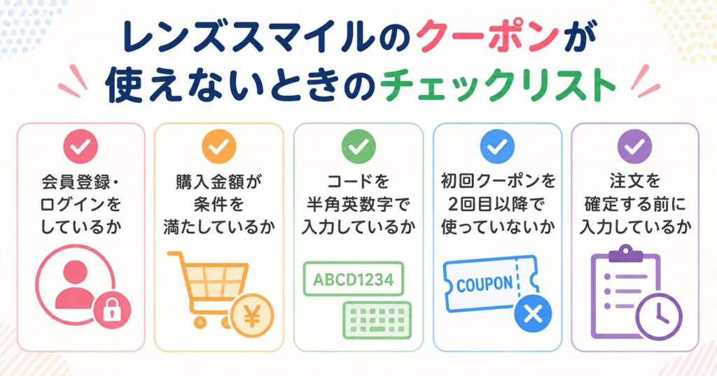 レンズスマイルのクーポンが使えない時のチェックリスト