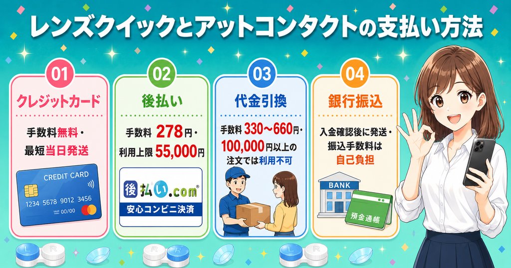 レンズクイックとアットコンタクトの支払い方法